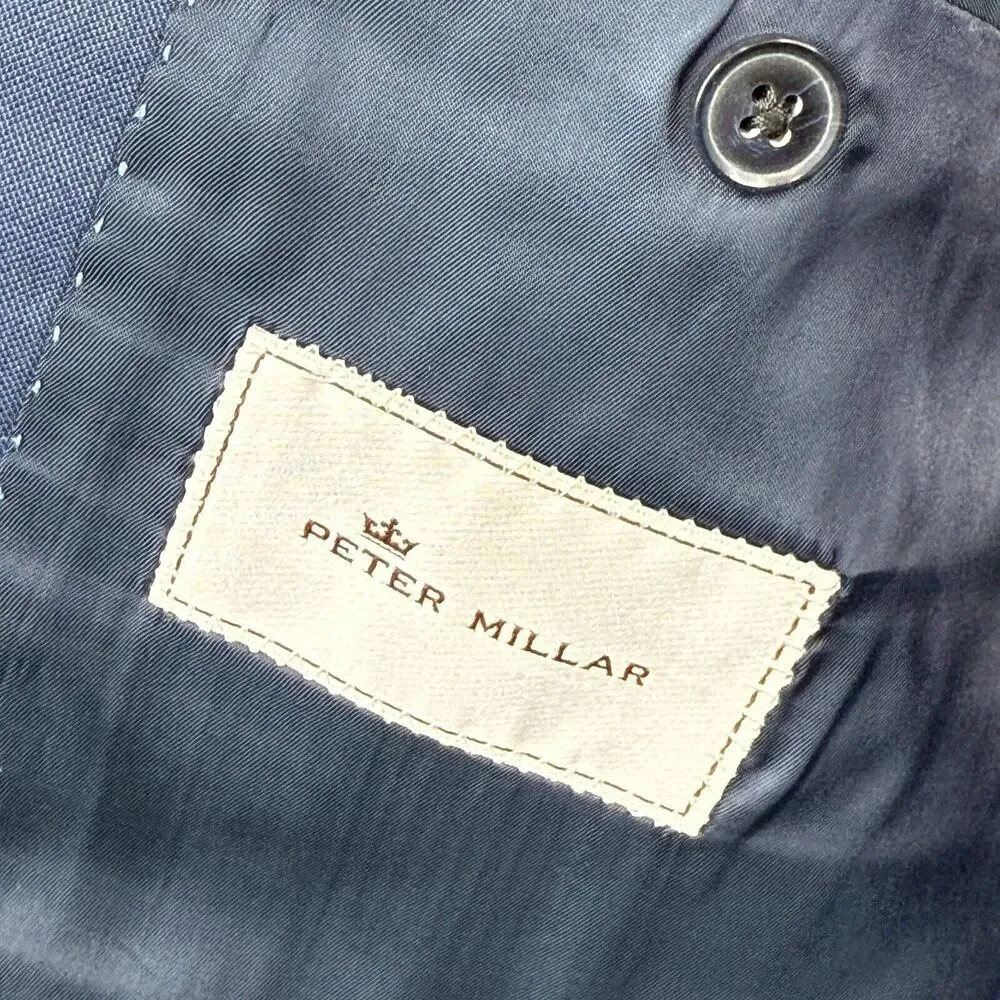 Peter Millar Blazer Mens 44T Blue 2 Button Double Vented Wool Suit Jacket - Picture 3 of 9